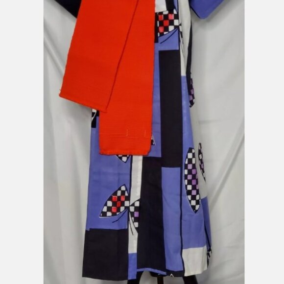 Vtg Handmade Kimono Abstract Flag Japanese Yukata Urushi Haori Jacket Cotton - Picture 8 of 10